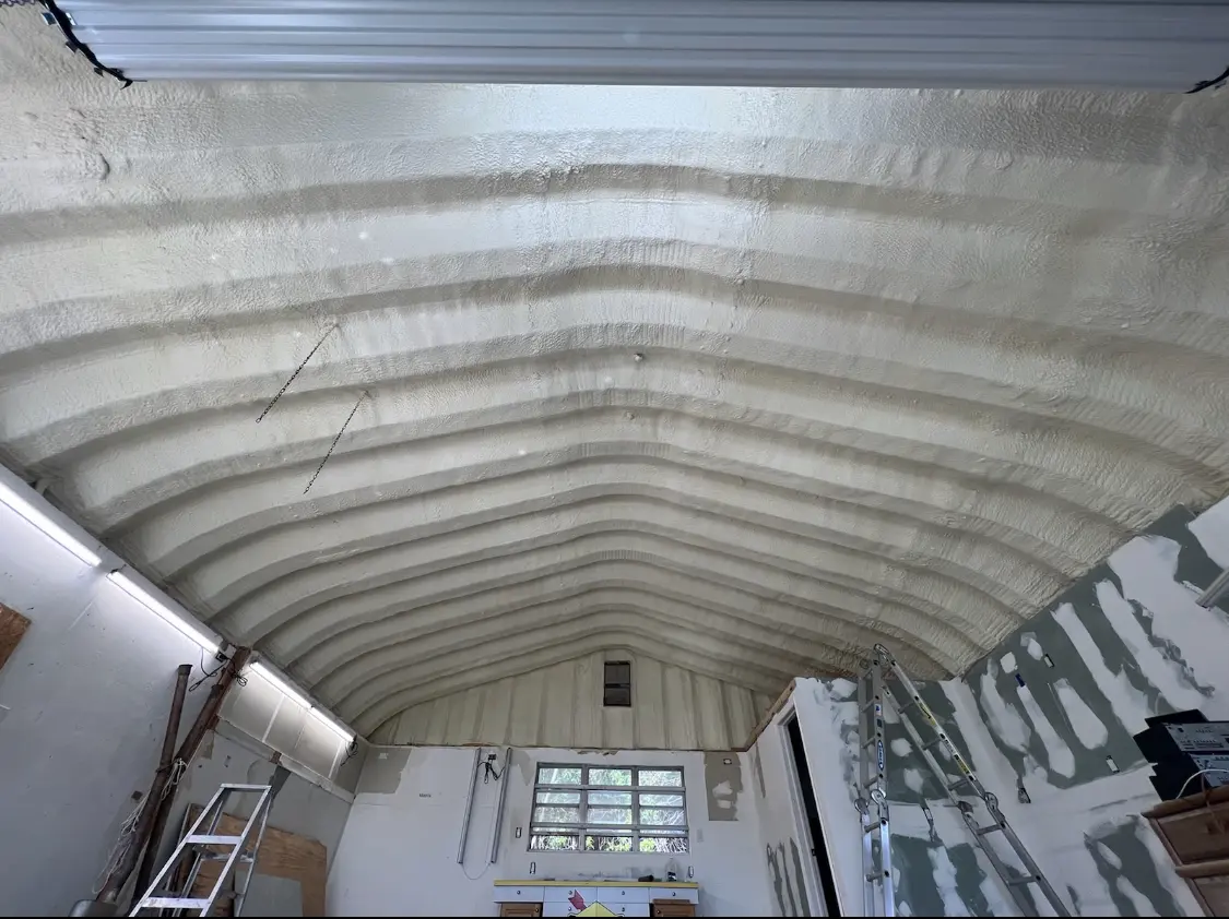 Spray polyurethane foam applied to the underside of a metal roof deck in Salmon Creek